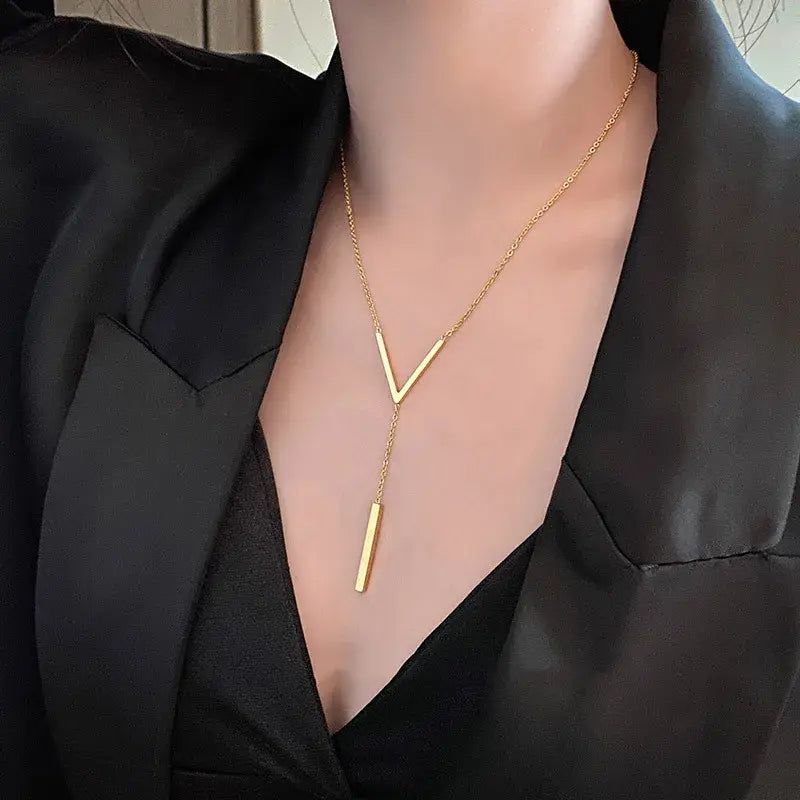 Stainless Steel V-Shaped Long Sexy Clavicle Necklace