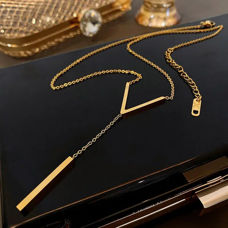 Stainless Steel V-Shaped Long Sexy Clavicle Necklace